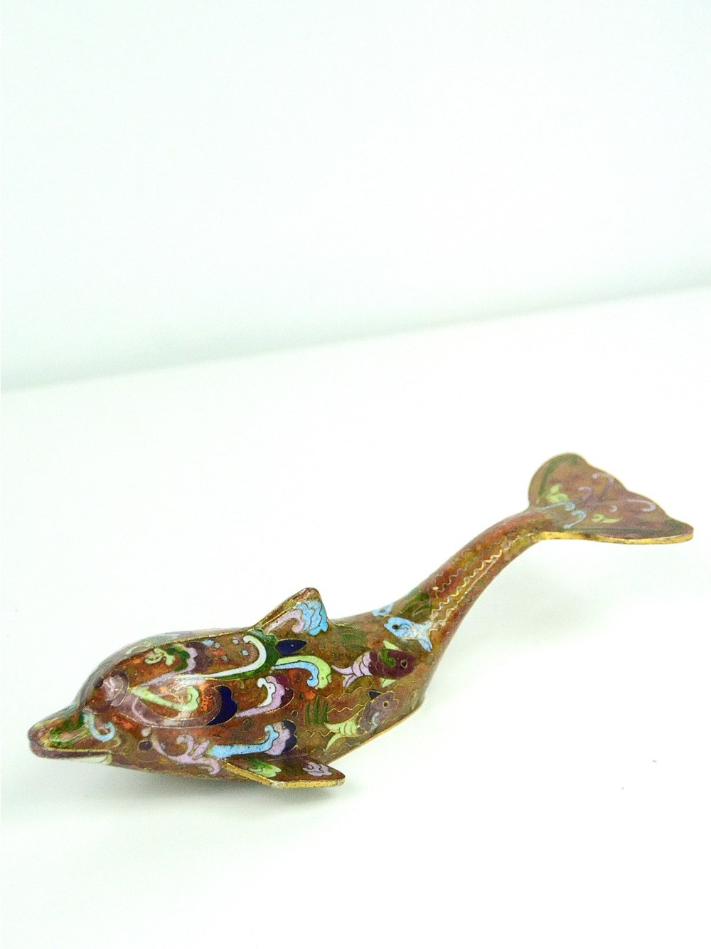 Enameled Cloisonne Dolphin Shelf Sitter Figurine